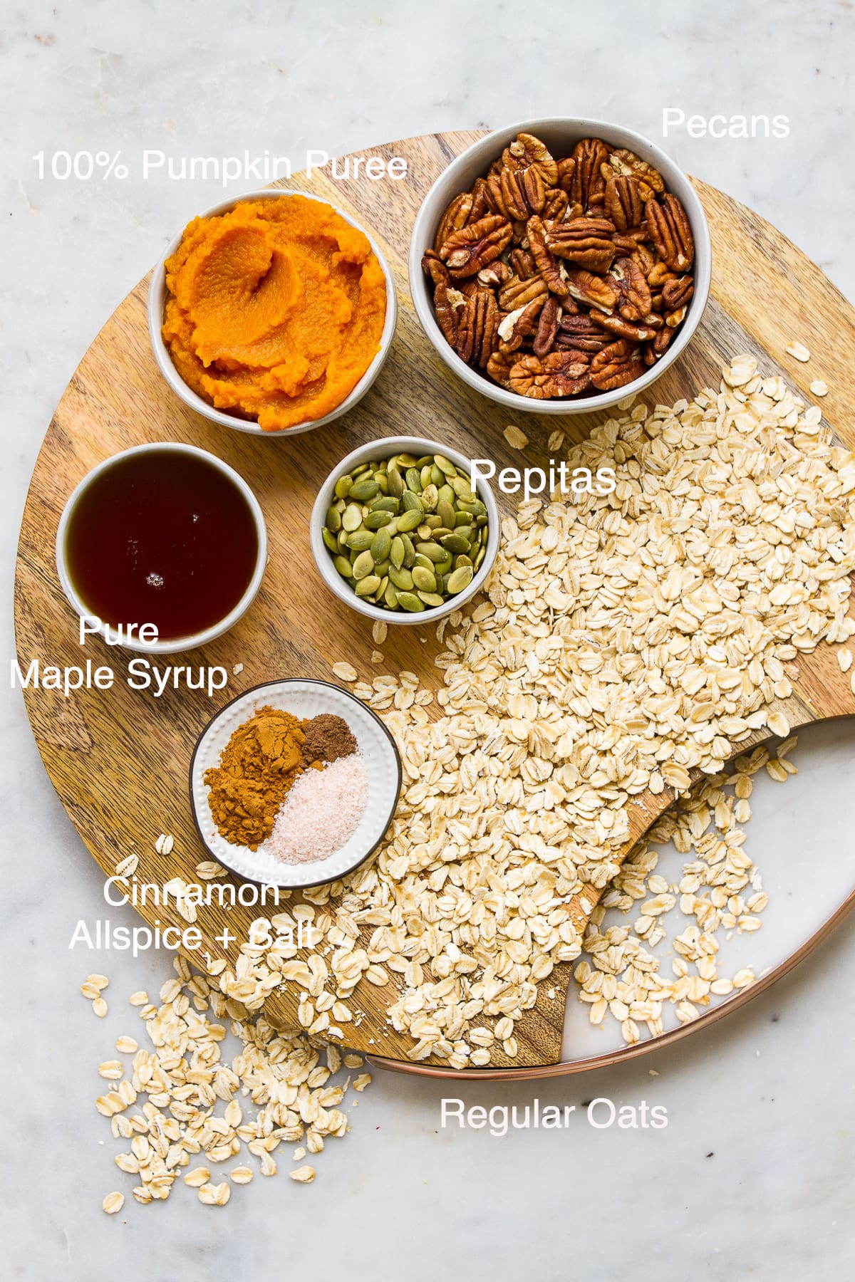 top down view of all the ingredients needed to make the best pumpkin granola.