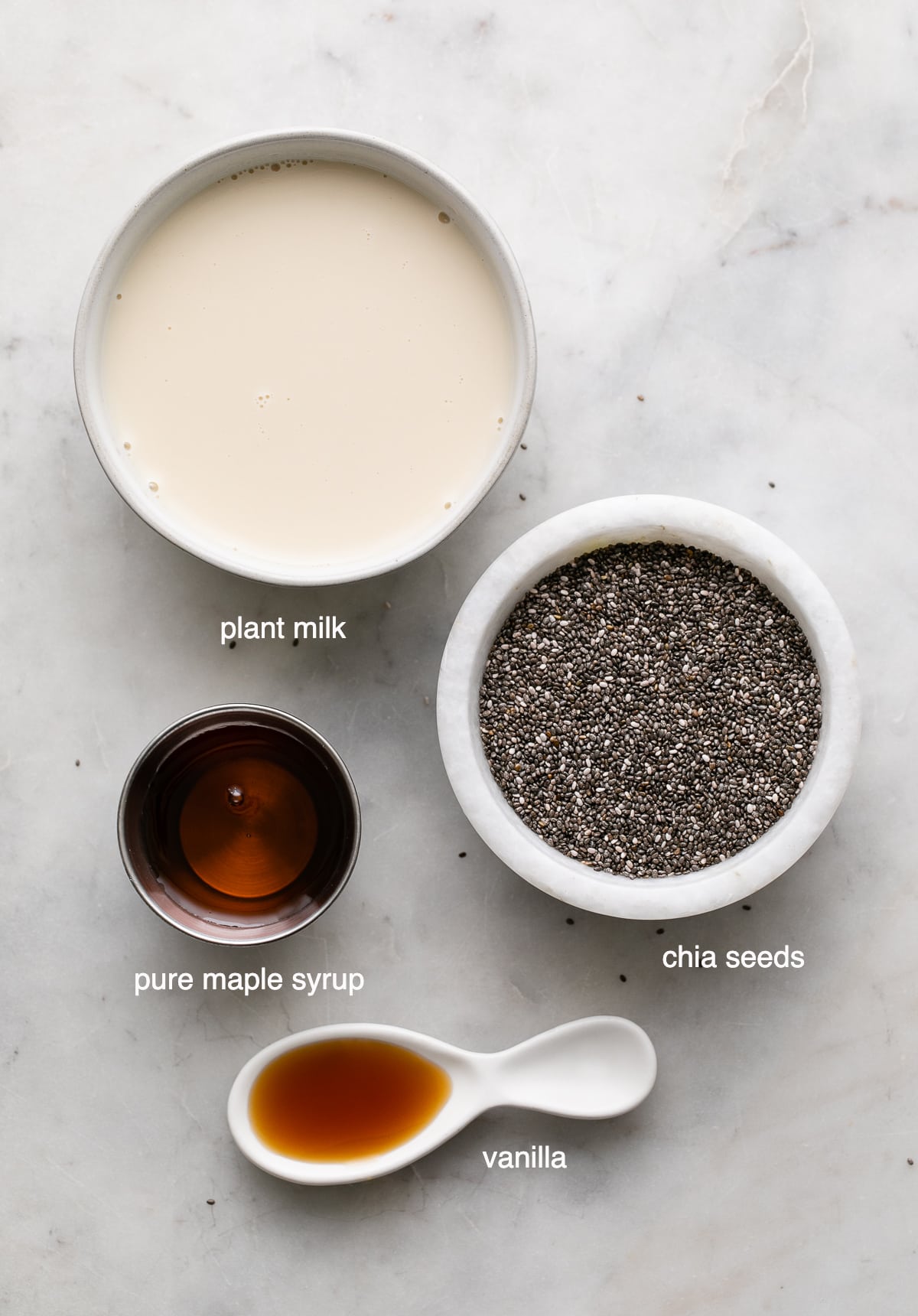 top down view of ingredients used to make healthy vanilla chia pudding recipe.